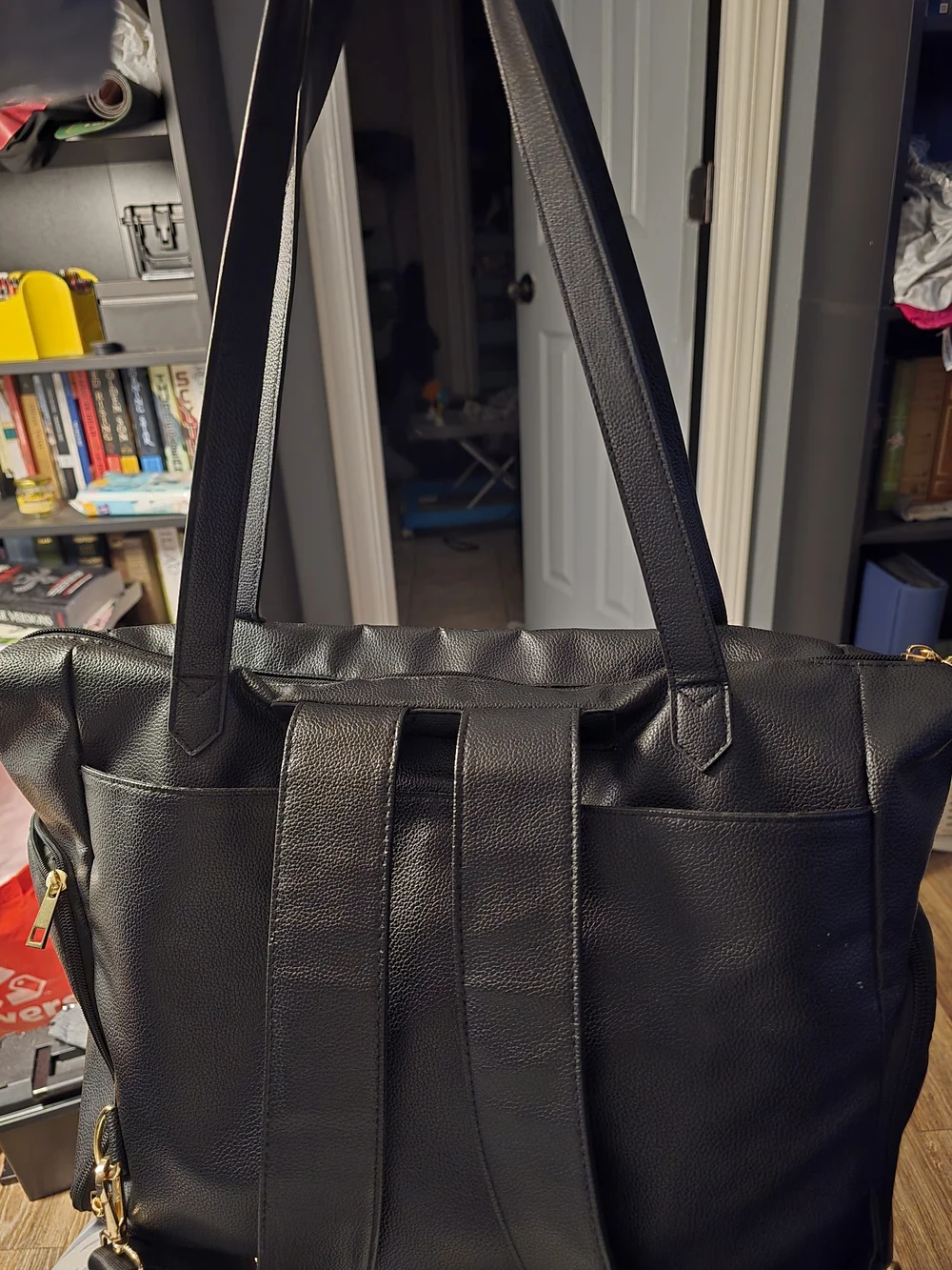 Premium Black Convertible Women’s Baby & Pump Bag with Gold Hardware